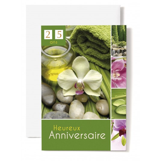 Carte Double Anniversaire Orchid&eacute;e sur galets