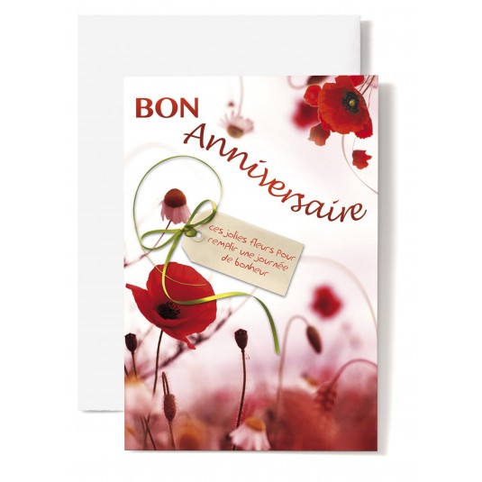 Carte Double Anniversaire Coquelicots