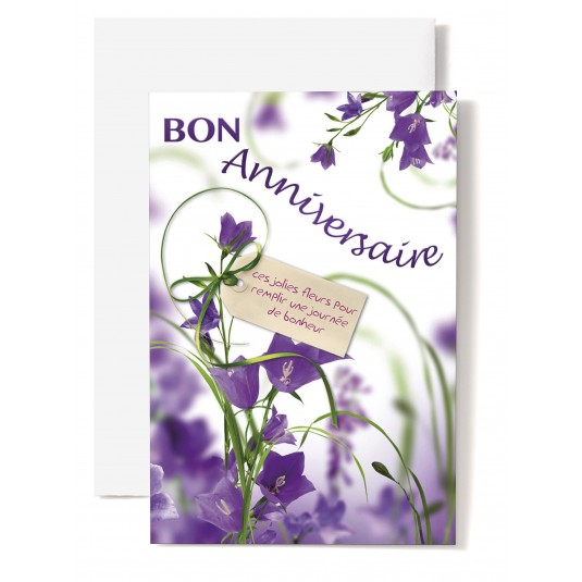 Carte Double Anniversaire Campanules violette