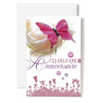 CARNET HA : Papillon rose sur rose blanche