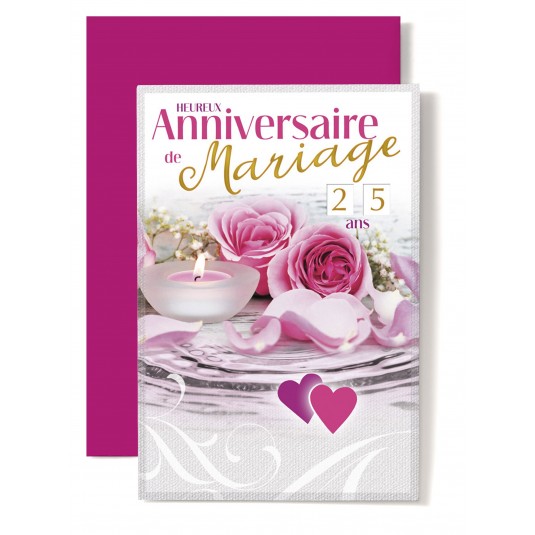 Carte Double Anniversaire De Mariage Roses roses et bougeoir