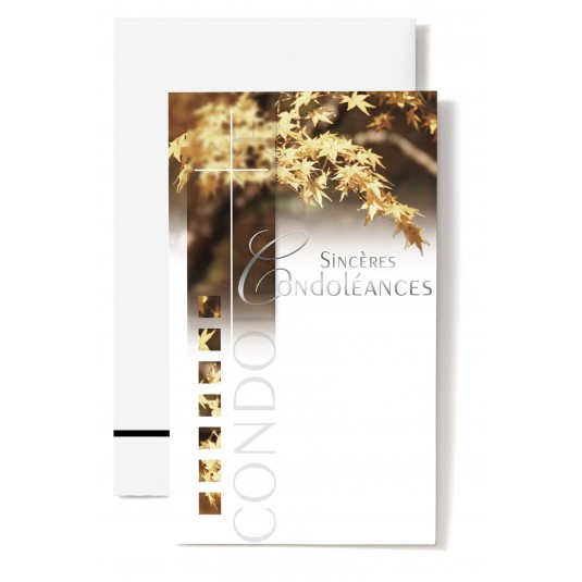 Carte Double Condol&eacute;ances Arbre &agrave; l'automne feuilles d&eacute;coup&eacute;es