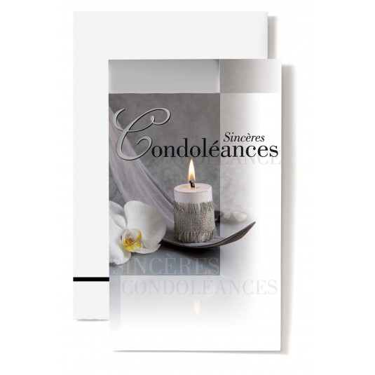 Carte Double Condol&eacute;ances Bougie et orchid&eacute;e blanche