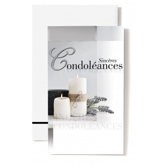 Carte Double Condol&eacute;ances Bougies blanches et lavande s&eacute;ch&eacute;e