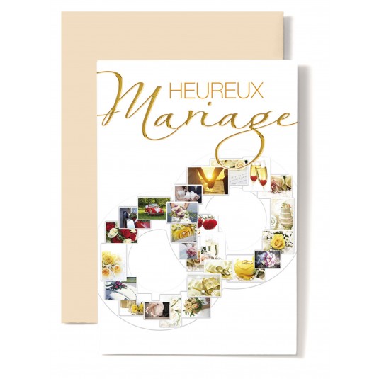 Carte Double Mariage Mosa&iuml;que de photos ds alliances