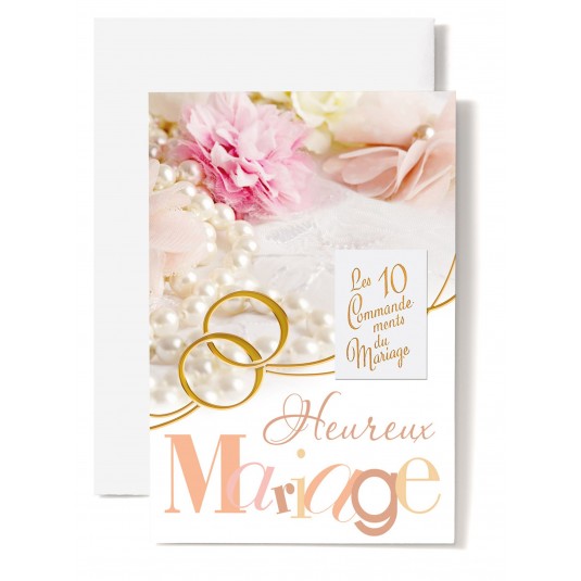 Carte Double Mariage Dix commandements, perles sur dentelle