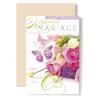 CARNET HM : OUI, bouquet de roses rose et papillon