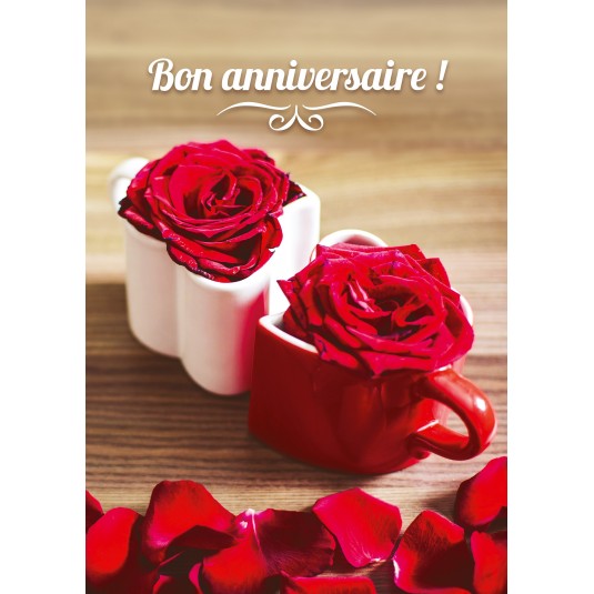 Carte Avec Message Tasses en forme de coeur avec des roses