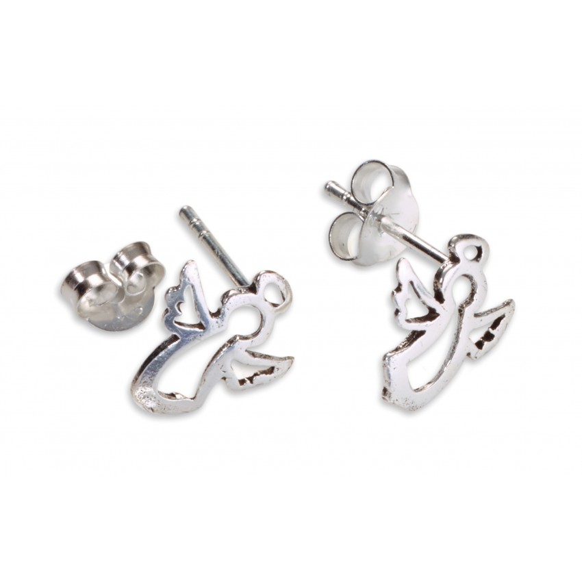 Boucles D'oreilles Argentées Motif Ange - Neuves Avec étiquettes