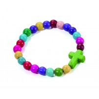 Bracelet perles multicolores et croix verte