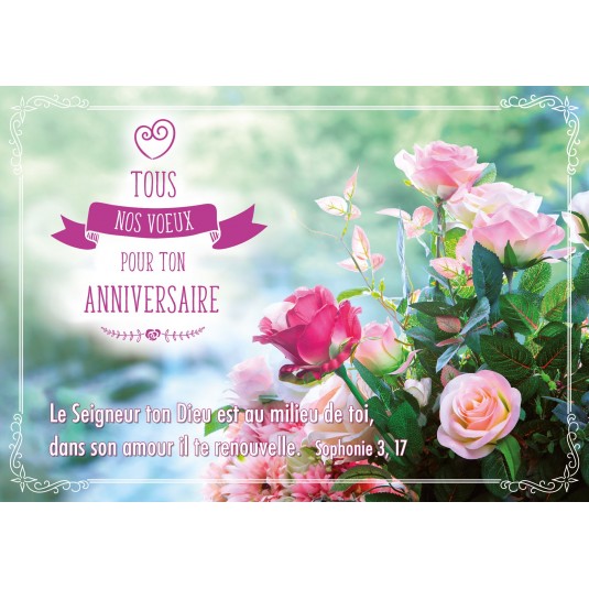 Carte Double Anniversaire Bouquet de roses sur fond flou