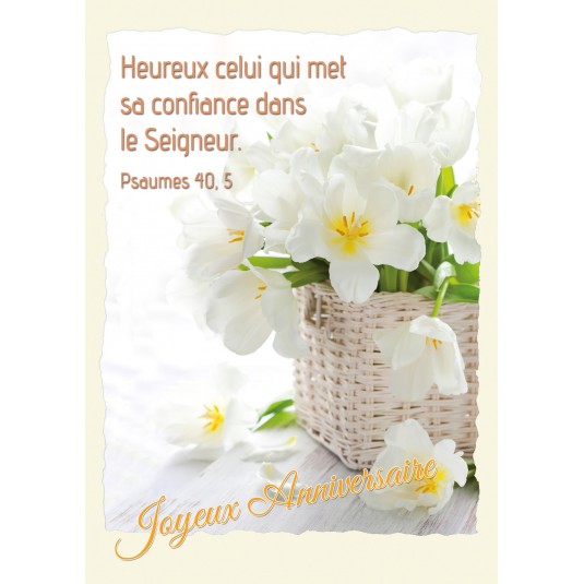 Carte Double Anniversaire Bouquet de fleurs blanches dans un panier