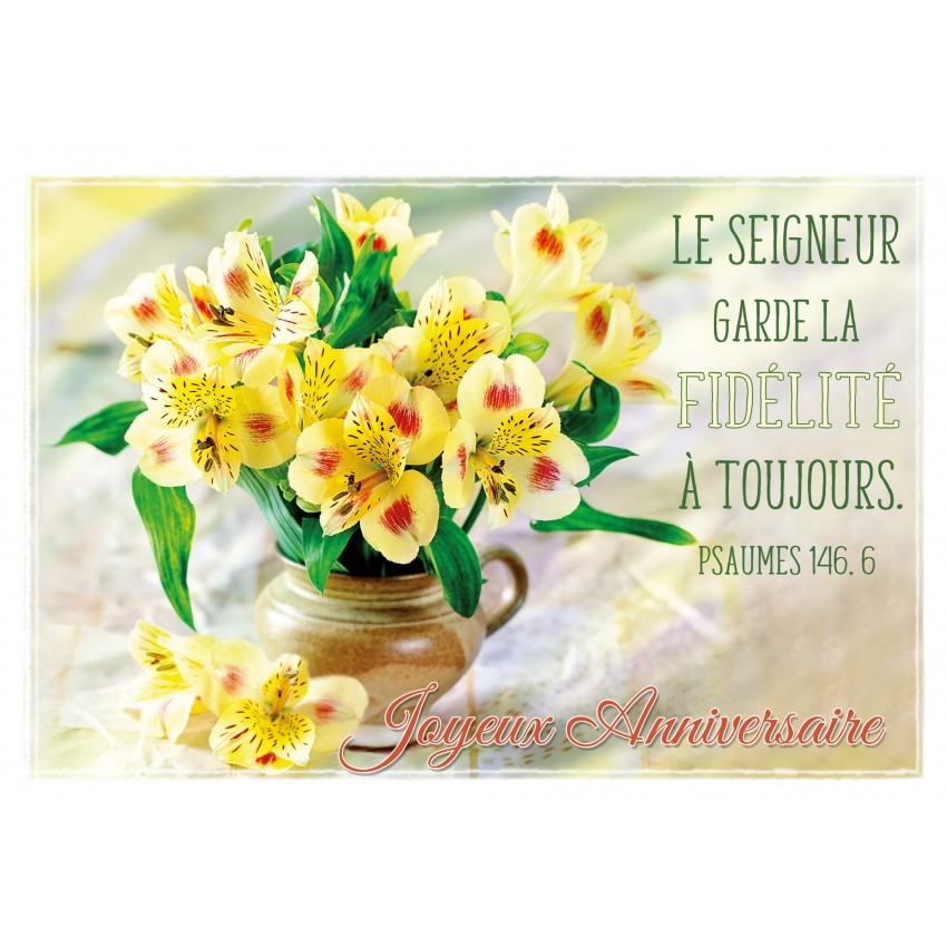 Carte Double Anniversaire Bouquet De Fleurs Jaunes Dans Un Vase