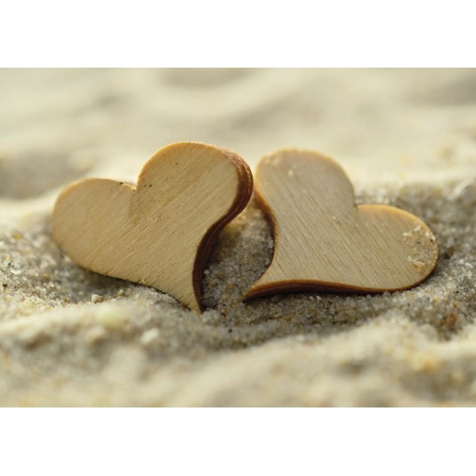 Mini Carte Fin D'année Cœurs en bois dans le sable