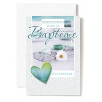 CARNET Bapt&ecirc;me : Coeur vert et bleu,bougies,marguerite