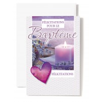 CARNET Bapt&ecirc;me : Coeur violet,bougie,lavandes