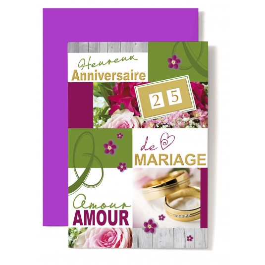 Carte Double Anniversaire De Mariage Alliance avec pierres, roses roses