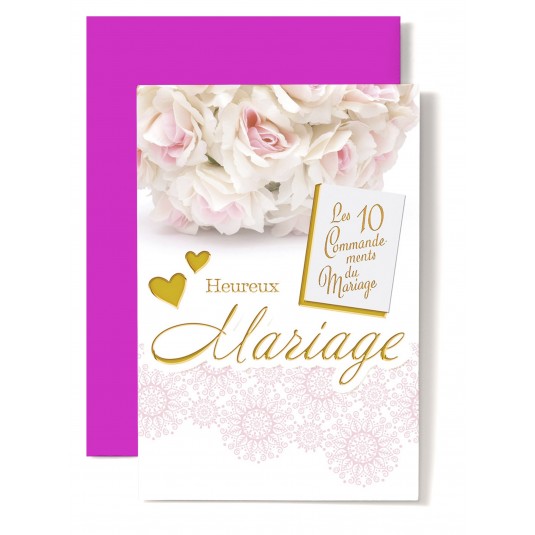 Carte Double Mariage 10 commandemets, bouquet de roses
