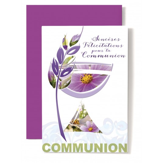 Carte Double Communion Coupe violette, &eacute;pis de bl&eacute; violet