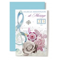 CARNET HAM : Cl&eacute; de sol bleue,papillon rose,roses blanche et rose