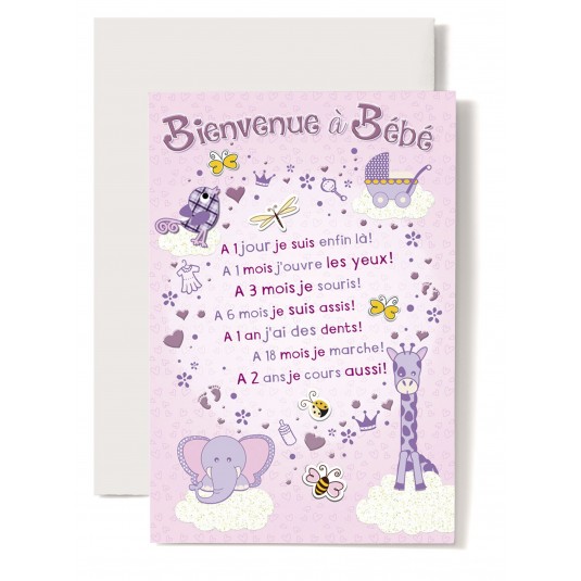 Carte Double Naissance A 1 jour, &agrave; 1 mois fond rose