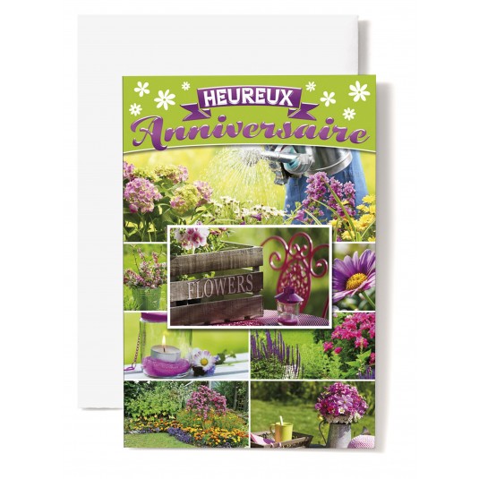 Carte Double Anniversaire Caisse en bois, chaise rose