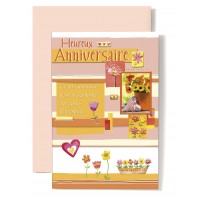 CARNET HA : Fleurs oranges,jaunes, coeur vichy orange/blanc