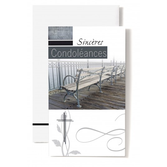 Carte Double Condol&eacute;ances Barri&egrave;re, banc sur avanc&eacute;e en bois