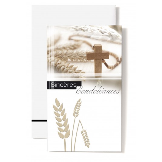 Carte Double Condoléances Epis de blé, croix