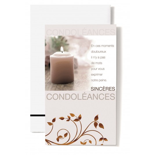 Carte Double Condol&eacute;ances Bougie, arri&egrave;re plan flou