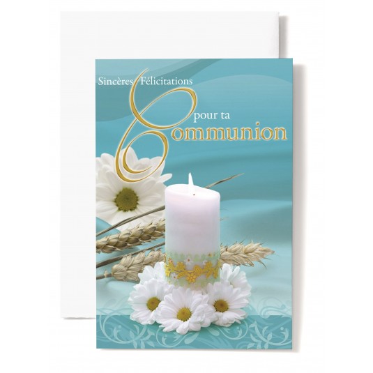 Mignonnette Communion Bougie, marguerites, bl&eacute; - Lot de 5