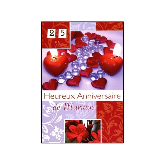 Carte Double Anniversaire De Mariage Bougies coeurs rouges