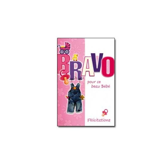 Carte Double Naissance Salopette jeans fond rose