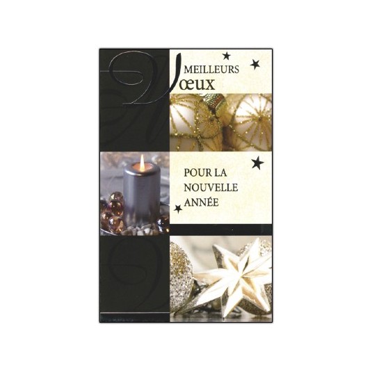 CARTE DOUBLE Meilleurs V&oelig;ux Bougie, &eacute;toile et boules argent&eacute;s