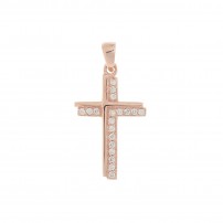 Pendentif croix en argent Sterling plaqué or rose et zirconium