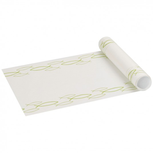 Chemin de table blanc avec des ichtus verts