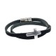 Bracelet cuir noir de haute qualité,croix  métal de couleur argentée.