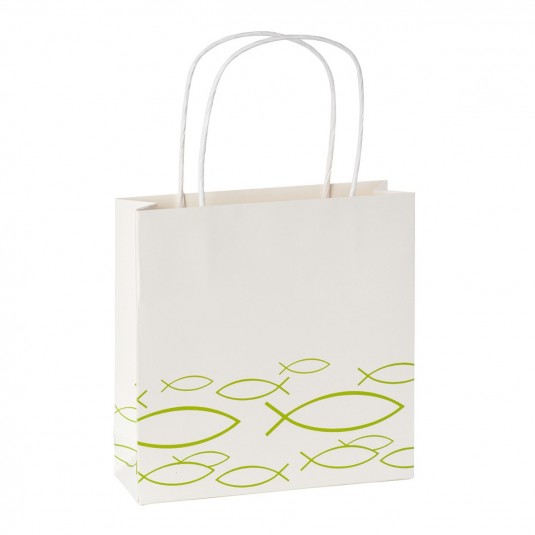 Sac cadeau en papier blanc Ichtus vert