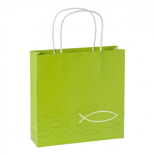 Sac cadeau en papier vert Ichtus vert et blanc