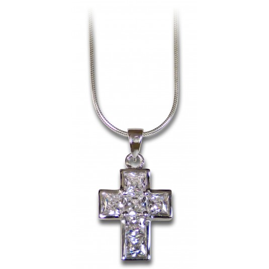 Collier croix argent massif et zirconium