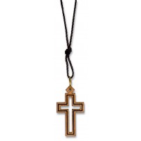 Collier avec pendentif croix creuse en bois d'olivier