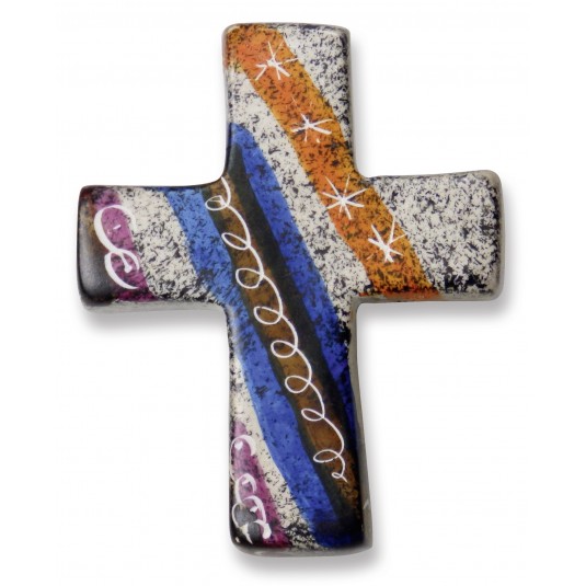 Croix motif bleus, orange et blancs en st&eacute;atite, fait  main