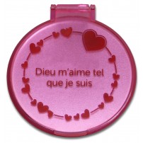 Miroir de poche coeur rose