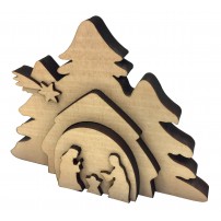 Crêche en bois « Sainte famille » effet 3D