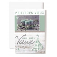CARTE DOUBLE Meilleurs V&oelig;ux 4 bougies dans une coupelle, sapin