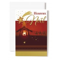 CARTE DOUBLE Heureux No&euml;l Cr&egrave;che, Rois mages dans le desert