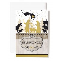 CARTE DOUBLE Heureux No&euml;l J&eacute;sus, Marie, Joseph, &eacute;toile fillante
