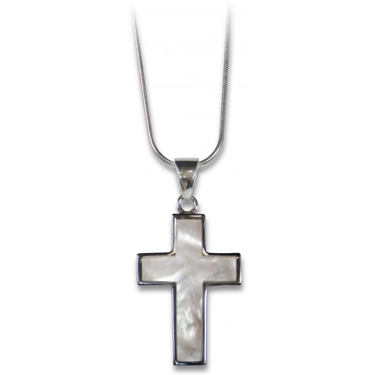 Collier croix argent massif et nacre