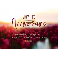 Carte Avec Verset Champ de tulipes rouges au lever du soleil(JA)