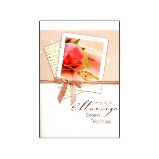 Carte Double Mariage Rose rose et alliances